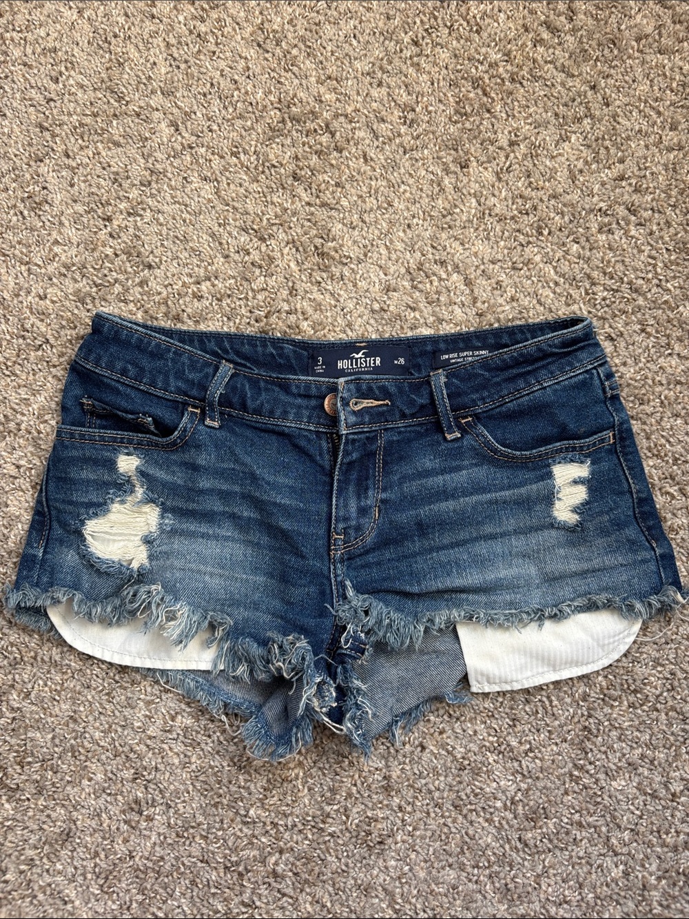 Hollister Dark Blue Distressed Denim Jean Shorts